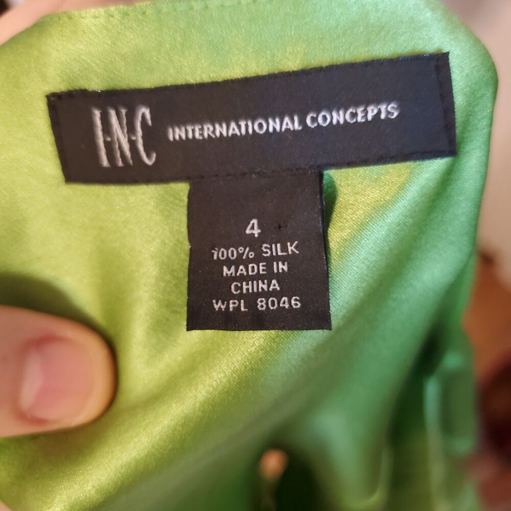 INC Y2k Silk Satin Green Babydoll Top Size 4 Going Out Forest Fairy Feminine - Picture 7 of 9